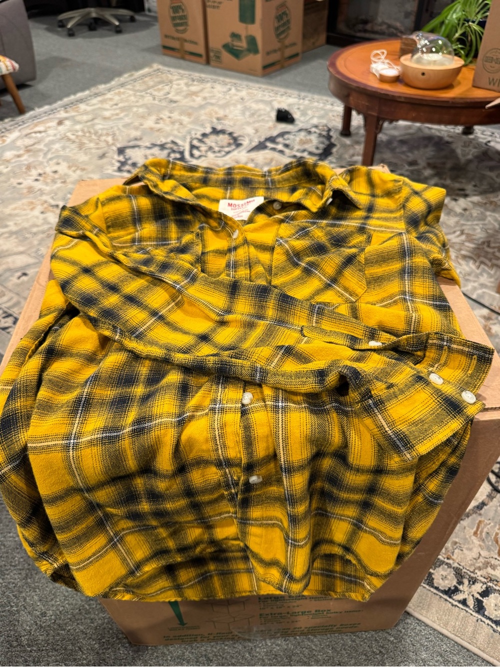 Mossimo Supply Co. Yellow & Black Plaid Button-Down Boyfriend Shirt